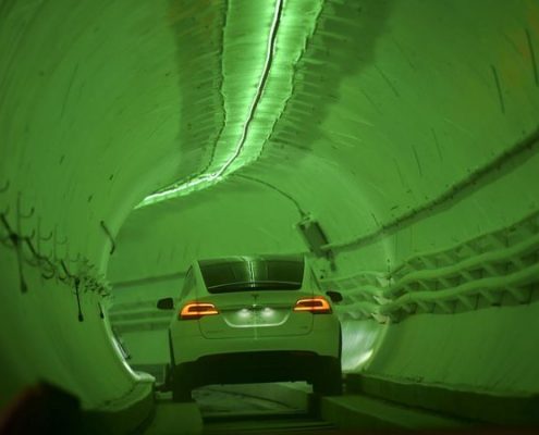 Modified Tesla X drives in Boring Co. underground tunnel in Hawthorne