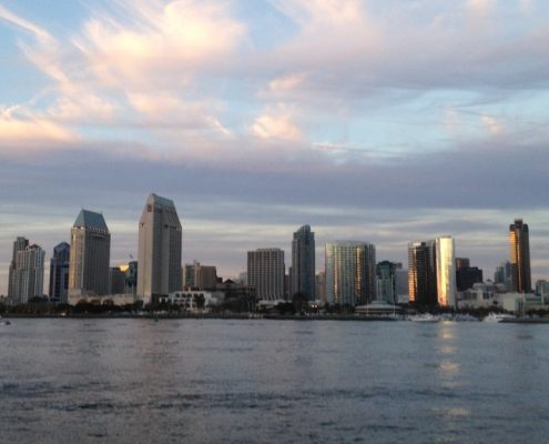 Downtown San Diego skyline pictured from Coronado Bay