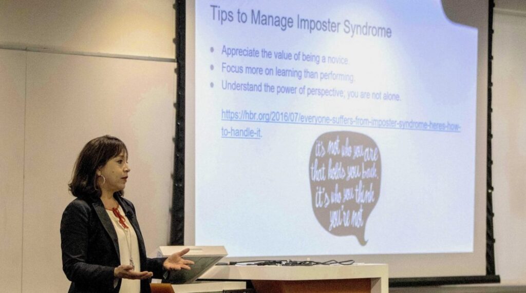 Kathleen Canul, director of ombuds services at UCLA, at a workshop on gender politics in the workplace. Photo by Mary Braswell