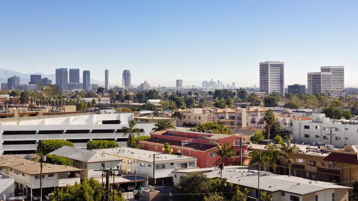 Image of housing in Los Angeles with skyline in the distance