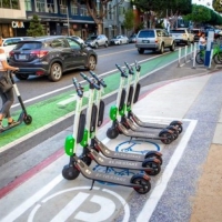 image of docked scooters in Santa Monica