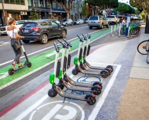 image of docked scooters in Santa Monica