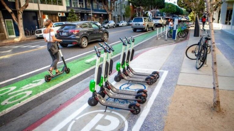 image of docked scooters in Santa Monica