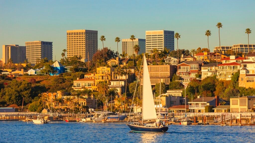 Newport Beach skyline and houses