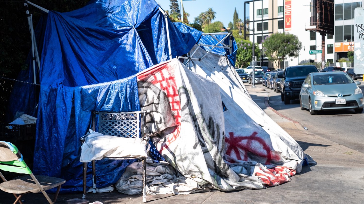 file shot of a tent on a city street