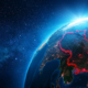 stock photo represents China outlined on a globe as seen from space