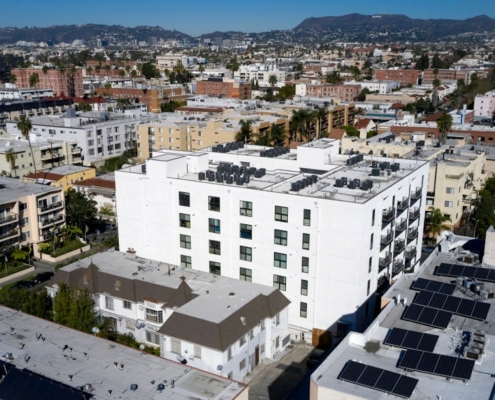 Aerial view of apartment buildings in Los Angeles