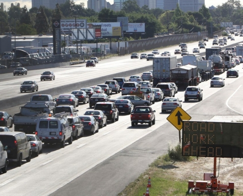 Cars in traffic on freeway