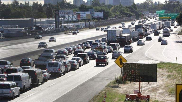 Cars in traffic on freeway