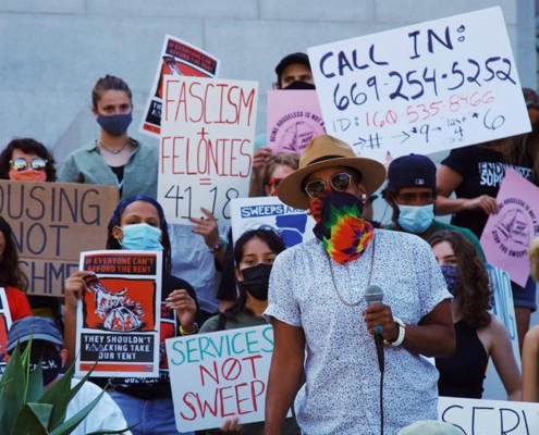protesters with signs