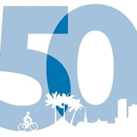 logo showing number 50 with urban landscape