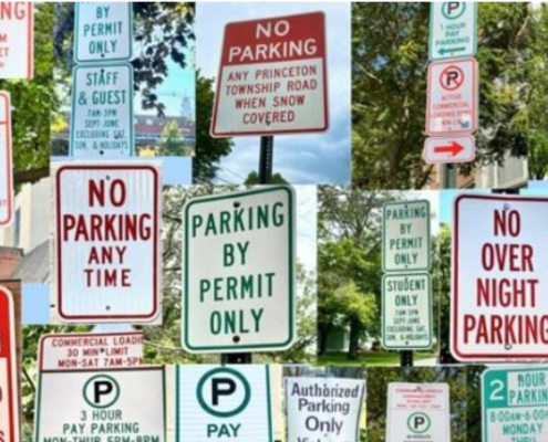Collage of street parking signage.