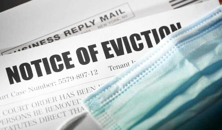 blue mask with notice of eviction