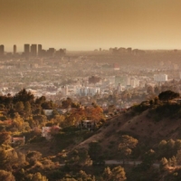 brown cast over Los Angeles skyline and hills