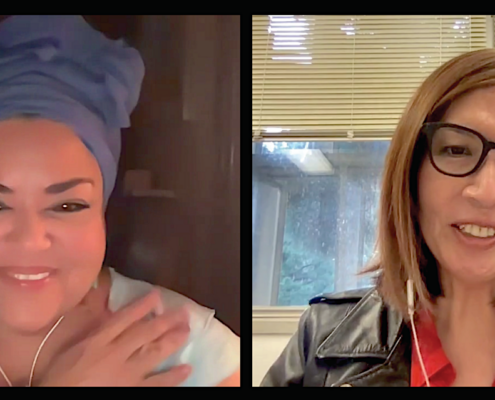 two women at online lecture