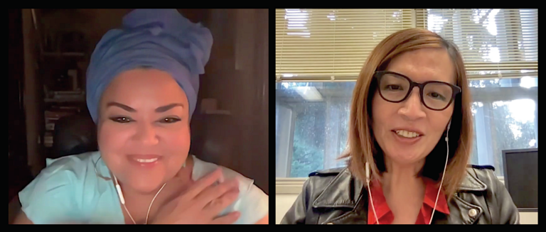 two women at online lecture