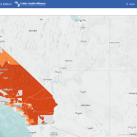 image shows a map of California color-coded by days of extreme heat
