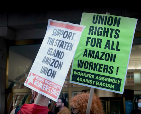 Union organizer signs for Amazon warehouse