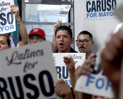 Men with campaign signs