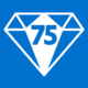 diamond icon with 75 in the center and text of school's name to the right side
