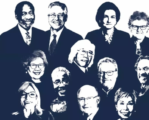 silhouettes of 12 men and women