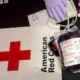 pint of blood in plastic bag at Red Cross donation center