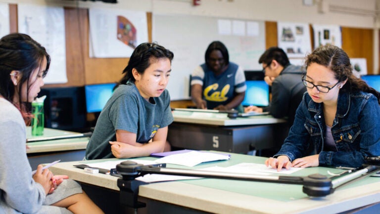 Students study at table