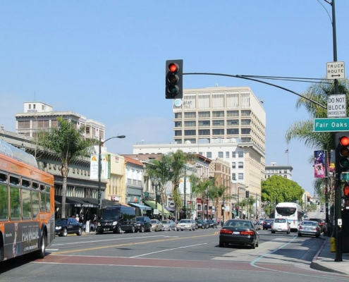 street corner in downtown Pasadena