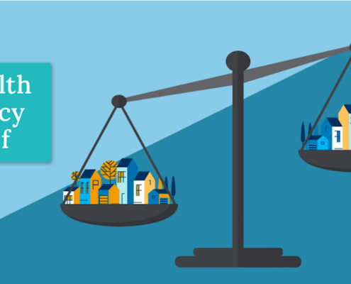 graphic showing scales containing houses