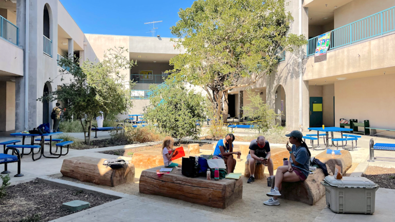 Group sitting in school playground