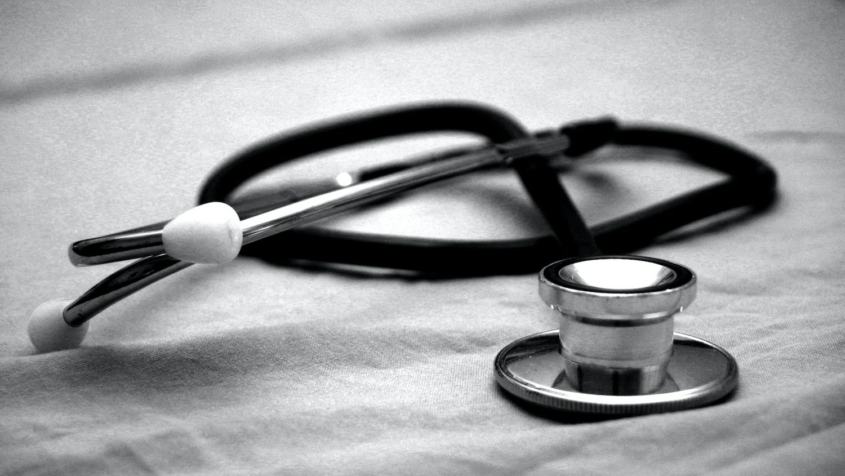 black and white shot of stethoscope