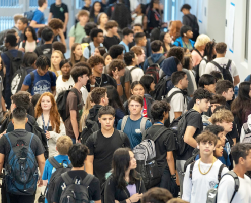 crowded school corridor