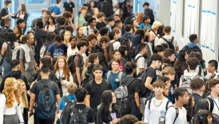 crowded school corridor