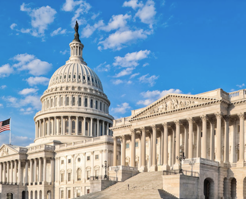Photo of U.S. Capitol building set against blue sky