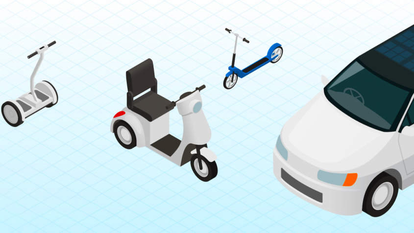 illustration showing electric car and scooters