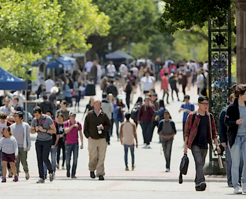 students walking on college campus