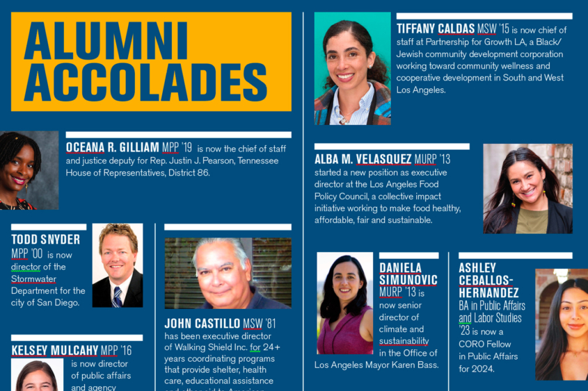 collage of text and images to highlight alumni news