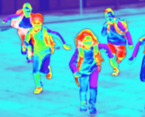 illustration showing thermal signature of children on playground