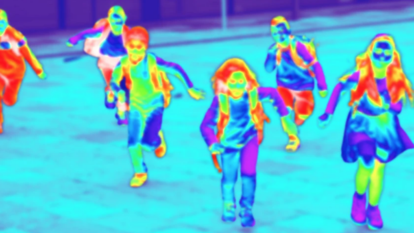 illustration showing thermal signature of children on playground