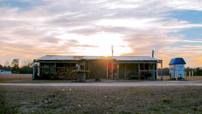 rural building at dusk