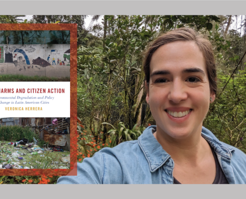 woman with book cover inset