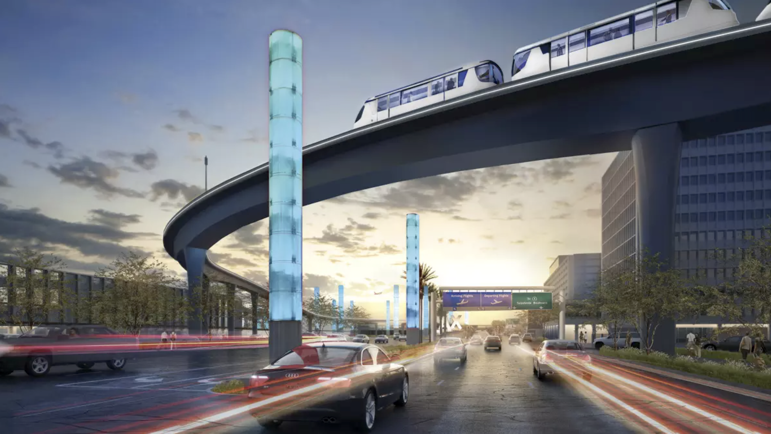 rendering of elevated train at airport