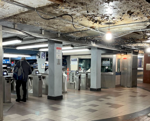 Subway entrance in disrepair
