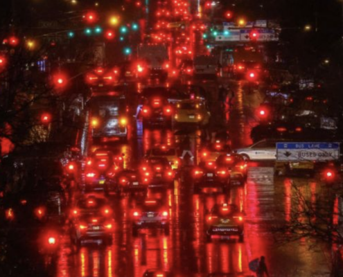 car lights in heavy traffic at night