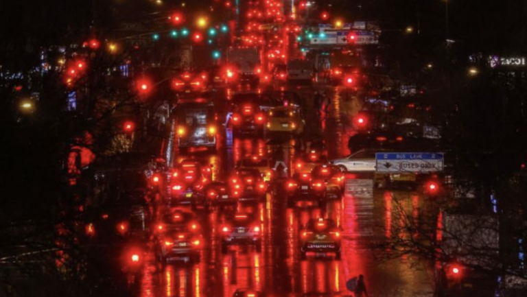 car lights in heavy traffic at night