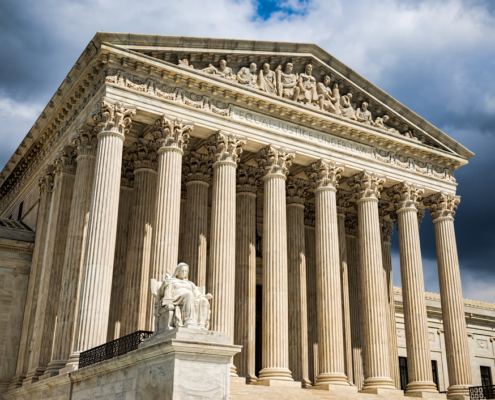 The front of the US Supreme Court building in Washington, DC.