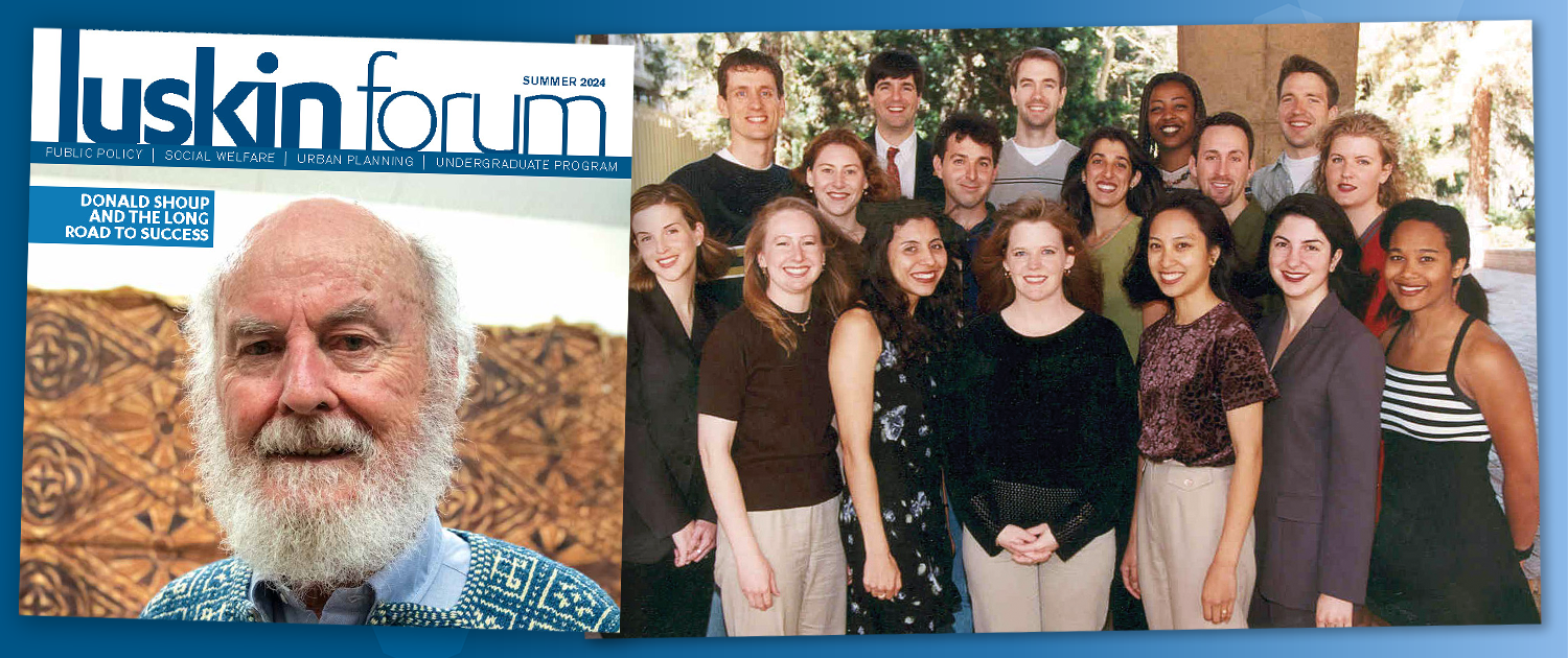 composite image of magazine cover and historical photo of first class of UCLA MPP students