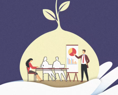 illustration of business meeting with silhouettes of absent workers