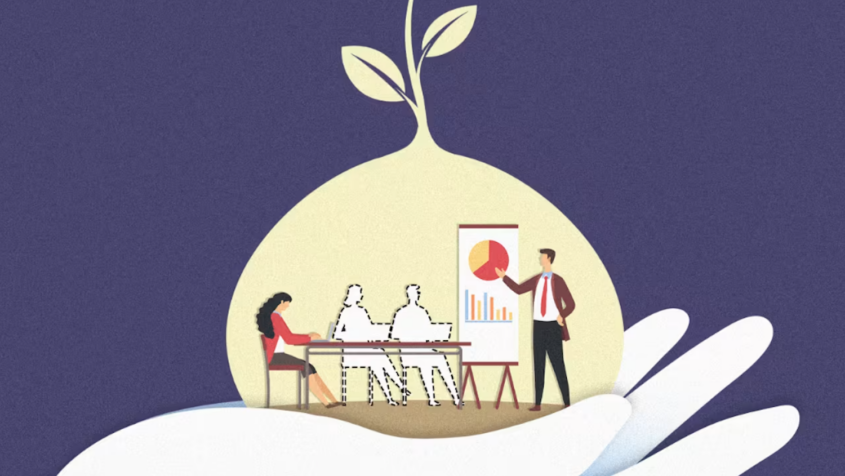 illustration of business meeting with silhouettes of absent workers