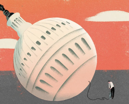 illustration of bloated statehouse